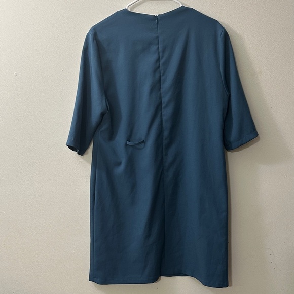 MIACACARA Faux Cut Out Lined Teal Dress $42 SIZE 14 Modest Comfortable Chic - Picture 4 of 4